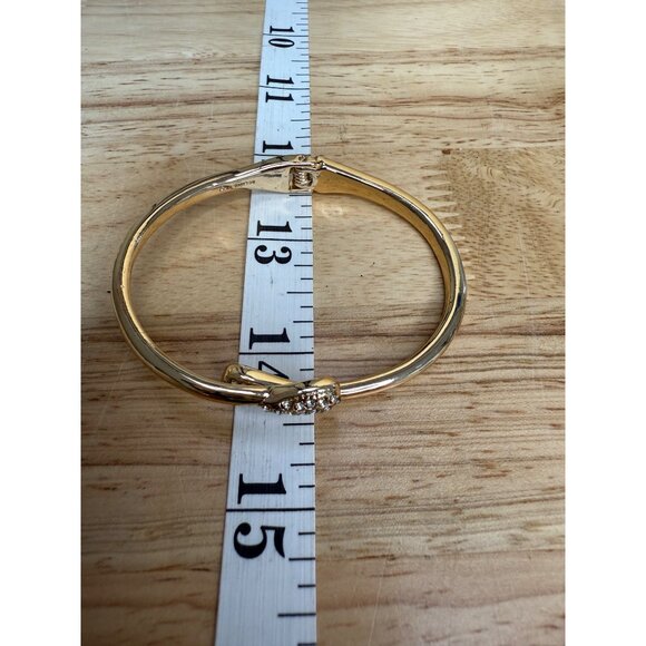 Monet Gold-Tone Hinged Bracelet With Rhinestone Embellishments & Secure Closure - Picture 6 of 13